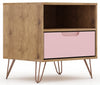Manhattan Comfort Rockefeller Mid-Century Modern Nightstand with Drawer - Natural & Rose Pink