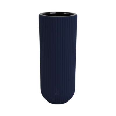 Ceramic 11" Ridged Vase - Navy|Vase strié de 11 po en céramique - bleu marine