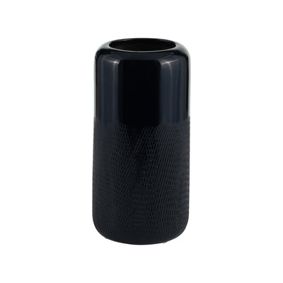 Ceramic 10" Grooved Vase - Navy Blue|Vase rainuré de 10 po en céramique - bleu marine