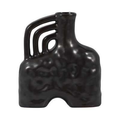 Ceramic 8" Metallic Triple Handle Vase - Black|Vase de 8 po en céramique à effet métallique avec poignée triple - noir