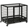 Pawhut Heavy Duty Dog Crate Cage For Large Medium Dogs With Two Doors, Lockable Wheels Tray, 36\" X 24\" X 29.5\"