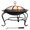 Outsunny 22\" Round Firepit Patio Fireplace Garden Heater Portable Wood Burning Porch With Poker And Spark Screen Black