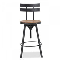 Denise Bar Stool With Swivel & Adjustable Wood Seat, Metal Frame - Antique Black