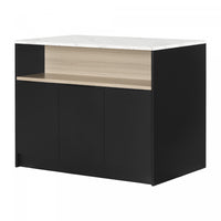 Olio Kitchen Island With Open Storage Shelf - Matte Black And Faux White Marble