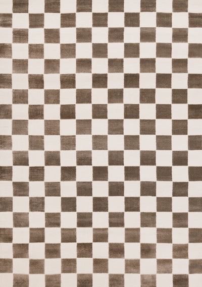 Leopold Checkered Brown White Geometric Area Rug - 6'7" x 9'6"|Carpette géométrique Leopold brune et blanche à motif de carreaux - 6 pi 7 po x 9 pi 6 po