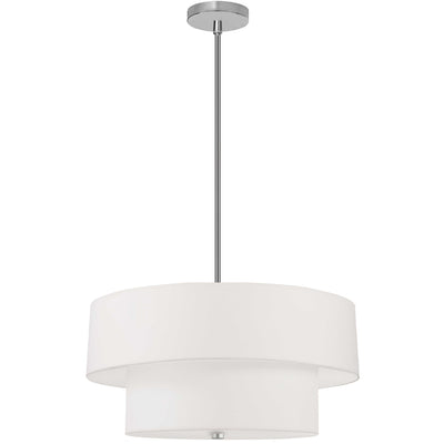 Dainolite Everly 4 Light 2 Tier Pendant Satin Chrome Finish White Shade Lamp|Luminaire suspendu Everly de Dainolite avec abat-jour blanc, 2 niveaux, fini chromé satiné et 4 ampoules
