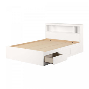 Reevo Full Mates Bed With Bookcase Headboard Set - Pure White