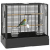Pawhut 22\" Bird Cage For Budgie, Finches, Canaries, Love Birds, Large Parrot Cage With Wooden Stands, Slide-out Tray, Handle, Food Containers, Black