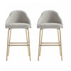 Gracie Modern Metal Upholstered Barstool in Stone Gray and Gold - Set of 2