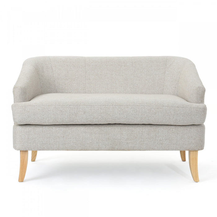Zona Linen-look Fabric Loveseat With Flared Wood Legs - Beige