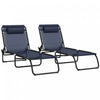 Outsunny 2 Pcs Folding Lounge Chair, Chaise Lounge With Headrest Dark Blue