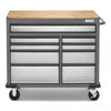 Gladiator Premier 41\" 9-Drawer Mobile Tool Workbench with Solid Wood Top - Silver Tread