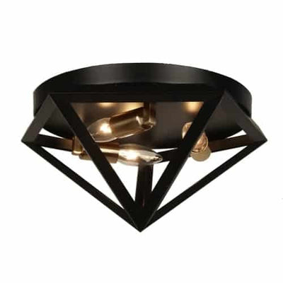 Dainolite Archello 3 Light Flush Mount Matte Black Antique Brass Accents Lamp|Plafonnier affleuré Archello de Dainolite au fini noir mat et touches laiton antique et 3 ampoules