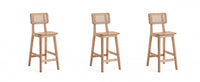 Versailles Industry Chic Cane Back Wood Counter Stool in Natural - Set of 3