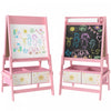 Qaba Art Easel For Kids, 3-in-1 Double-sided Kids Easel With Paper Roll, Whiteboard & Chalkboard, 2 Storage Boxes, Gift For Boys, Girls Ages 3-8, Pink