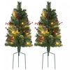 Homcom 2ft 2 Pack Lighted Small Christmas Tree With Red Berries Green