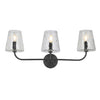 Dainolite Eleanor 3 Light Vanity Light Matte Black Clear Hammered Glass Lamp