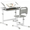 Qaba Kids Desk And Chair Set, Height Adjustable Study Table And Chair Set With Drawer, Pen Slot, Tiltable Desktop, Hook, Grey