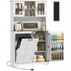 HOMCOM Kitchen Pantry Cabinet with Charging Station and Trash Can Cabinet