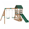 Qaba Wood Swing Set, Outdoor Playset with Slide, 2 Swings, Rock Wall and Covered Upper Deck, Kids Outdoor Playground