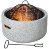 Outsunny 18\" Round Outdoor Fire Pit With Screen, Poker, Wood-burning, Grey