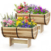 Costway 2 Pcs Outdoor Wooden Planter Solid Acacia Wood Half-barrel Planter Box With Legs