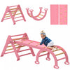 Qaba 7-in-1 Pikler Triangle Set, Foldable Wooden Climbing Toys with Arch, Ramp and Ladder, Montessori Indoor Playground Jungle Gyms for Toddlers 1-4 Years, Pink