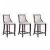 Emperor Traditional Wood Upholstered Barstool in Pearl White - Set of 3