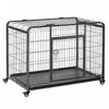 Pawhut Folding Heavy Duty Dog Crate Heavy Duty Cage For Large Sized Dogs With Double Doors, Lockable Wheels Tray, 43\" X 28\" X 31\"