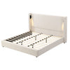 Olivia Upholstered Bed with Wingback Headboard and USB Ports,King Size - Beige