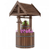 Outsunny Wishing Well Outdoor Wooden Planter with Hanging Bucket, Tan