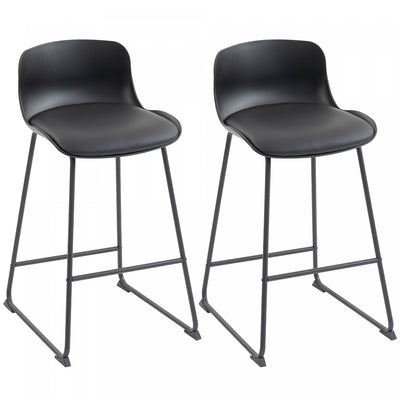 HOMCOM Modern Bar Stools Set of 2, PU Leather Upholstered Barstools, Black