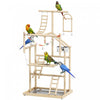PawHut Bird Playground, Wooden Parrot Play Stand with Ladders, Chain Toy, Stainless Steel Cups and Tray, Bird Perch for Parakeets, Cockatiels, Finche, Budgie