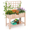 Costway Raised Garden Bed Elevated Wooden Planter Box W/ Trellis & Open Storage Shelf