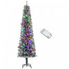 HOMCOM 7.5ft Pencil Artificial Christmas Tree w/ Remote, Flocked Xmas Tree