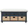 Harvey Solid Wood Storage Bench With Drawers And Rattan Baskets,antique Navy