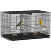 PawHut 18\" H Bird Cage, Parakeet Cages for Budgie, Lovebird, Canary, Finches with Divider, 4 Wooden Perches, Slide Out Tray, 4 Feeders, Black