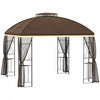 Outsunny 10' X 10' Outdoor Patio Gazebo Canopy With Double Tier Roof, Removable Mesh Nettings, Display Shelves, Brown
