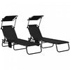 Outsunny 2 Piece Folding Chaise Lounges With Adjustable Backrest, Black