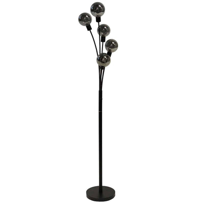 Dainolite Budding Branch 5 Light Floor Lamp Black Finish Smoked Glass|Lampe à pied Budding Branch de Dainolite en verre fumé, avec fini noir et 5 ampoules