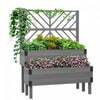 Outsunny 2 Tier Wooden Raised Bed W/ Trellis Elevated Planter Box, Grey
