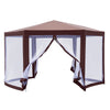 Outsunny 13' X 11' Hexagonal Garden Gazebo Patio Party Outdoor Canopy Tent Sun Shelter W/ Mosquito Net Zipped Door - Brown