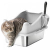 PawHut Cat Litter Box Stainless Steel, High Sided with Metal Litter Scoop, Never Absorbs Odors, Anti Leakage & Easy to Clean, 17\" x 13\" x 10\", Grey