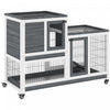Pawhut Rabbit Hutch Indoor Bunny Cage Guinea Pig House On Wheels With Run, Pull Out Trays, Grey And White