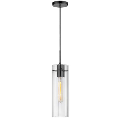 Dainolite Patia 1 Light Pendant Matte Black Clear Fluted Glass Lamp|Luminaire suspendu Patia de Dainolite en verre cannelé transparent, avec fini noir mat et 1 ampoule