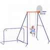 Outsunny Swing Set For Kids Outdoor 3 In 1 Metal Swing Frame With Swing Seat, Basketball Hoop And Football Goal, Ground Stakes For 3-8 Years Old