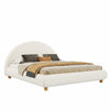 Harold Platform Bed with Boucle Upholstered Round Curved Headboard and Low-Profile Frame,Queen Size,White Queen Bed