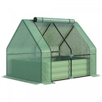 Outsunny Greenhouse With Raised Garden Bed, Steel Outdoor Planter Box Green