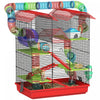 PawHut 18.5\"L Hamster Cage, 5 Tiers Small Animal House with Tunnel Tube System, Exercise Wheel, Water Bottle, Food Dish, Ramp, Red
