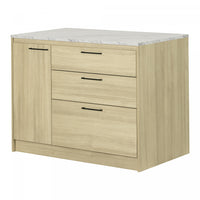 Myro Kitchen Island With Door And Drawers - Faux White Marble And Blonde Oak